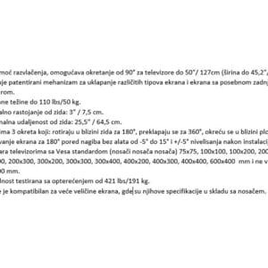 BARKAN 4400.B LCD TV zglobni zidni nosač do 86 inča za ravne i zakrivljene televizore - Slika 6