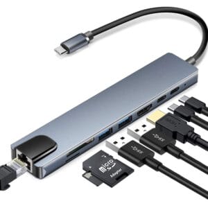 Fast Asia Adapter-konvertor TIP C na HDMI+2xUSB 3.0+TF/SD+2xTIP C+RJ45 - Slika 1
