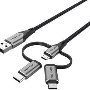 Vention USB kabl 3 u 1 (Type-C/Micro/Lightning) 1.5m - Sivi - Slika 2