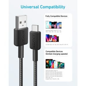 Anker 322 USB tip-A na USB tip-C kabl M/M 1.8m, 18W, pleteni, crni - Slika 4