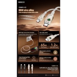 Remax Kabl Swift Fast charging braided data cable 1.2M C36 65W(C-C... - Slika 1